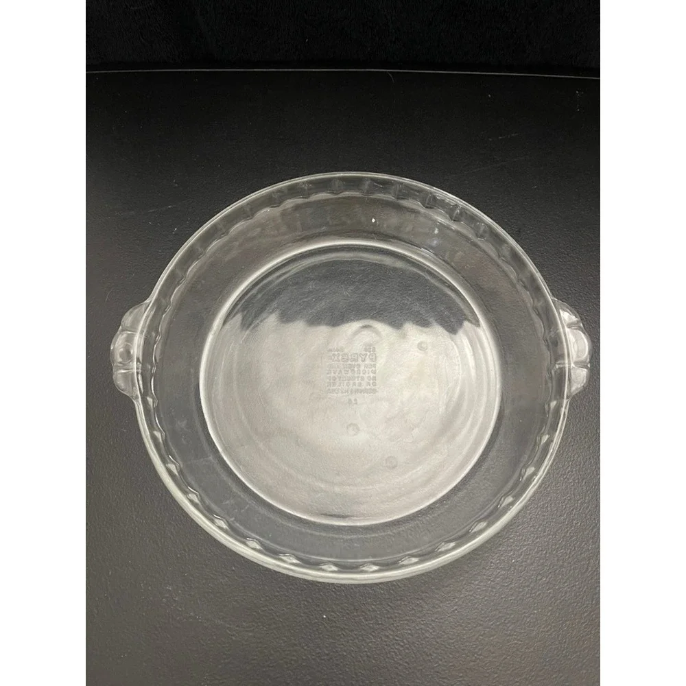 Pyrex 229 Clear Glass Pie Plate 9.5 Inch 24cm Round Scalloped Handles Vintage